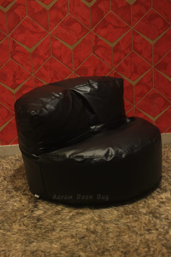 Faux Leather Lazy Sofa Bean Bag - Black