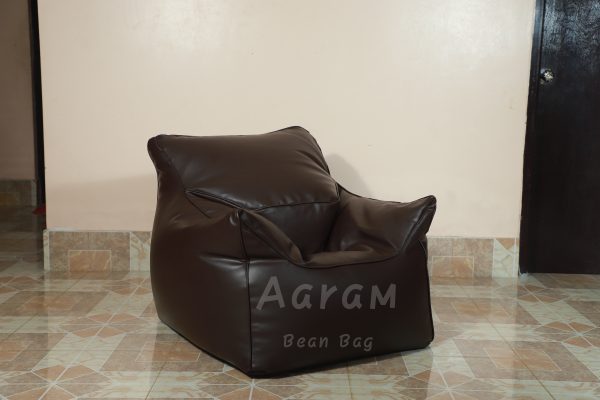 Faux Leather Single Couch Bean Bag - Brown - Image 4