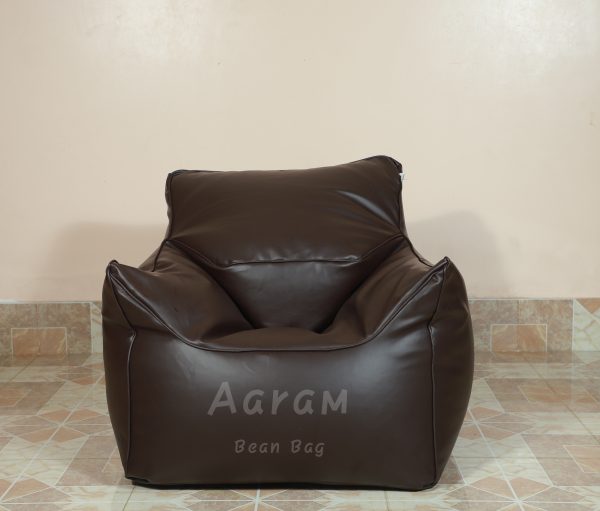 Faux Leather Single Couch Bean Bag - Brown - Image 3