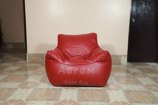 Faux Leather Single Couch Bean Bag - Maroon - Image 2