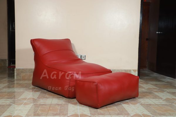 Faux Leather Lounge Chair Bean Bag with Footrest - Maroon - Image 2