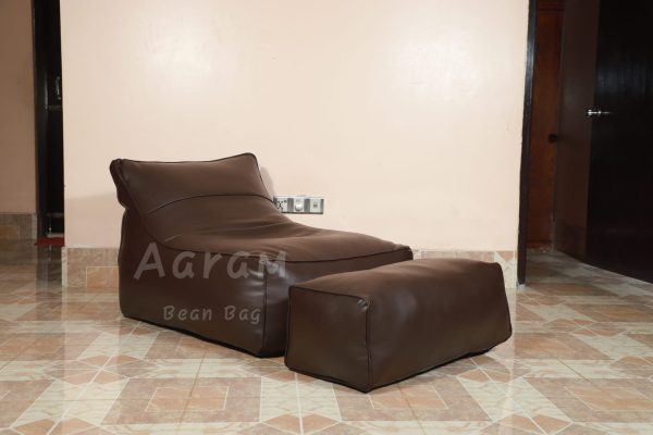 Faux Leather Lounge Chair Bean Bag with Footrest - Brown - Image 2