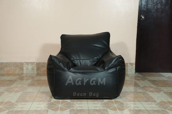 Faux Leather Single Couch Bean Bag - Black - Image 3