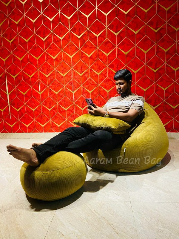 Woven Fabrics Xxl Pear Shape 3pcs Combo Bean Bag - Golden