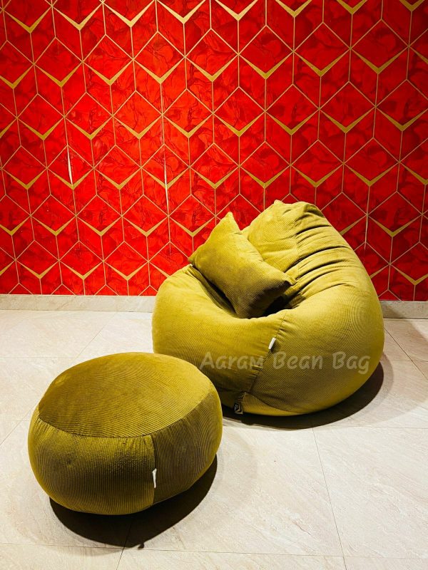 Woven Fabrics Xxl Pear Shape 3pcs Combo Bean Bag - Golden - Image 2