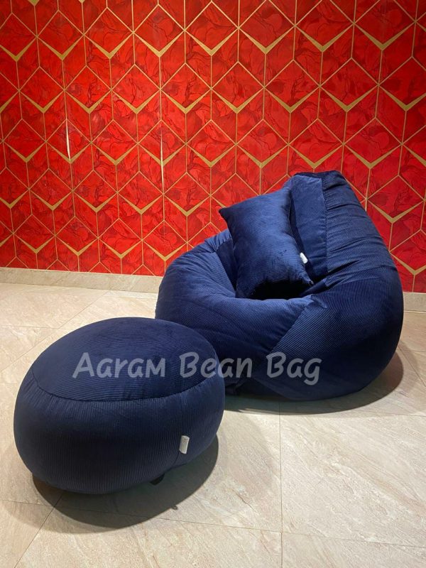 Woven Fabrics Xxl Pear Shape 3pcs Combo Bean Bag - Navy Blue - Image 2