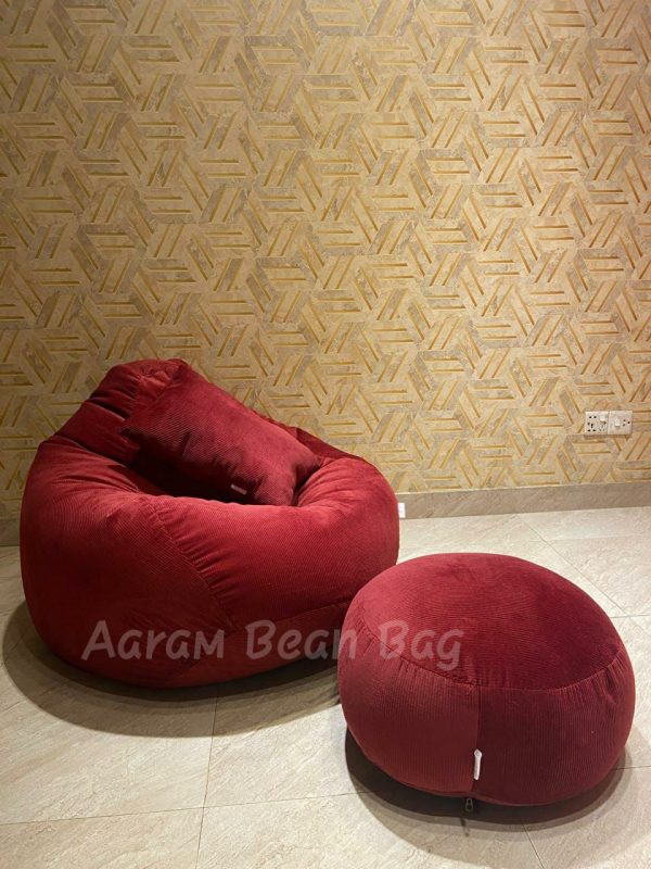 Woven Fabrics Xxl Pear Shape 3pcs Combo Bean Bag - Maroon - Image 2