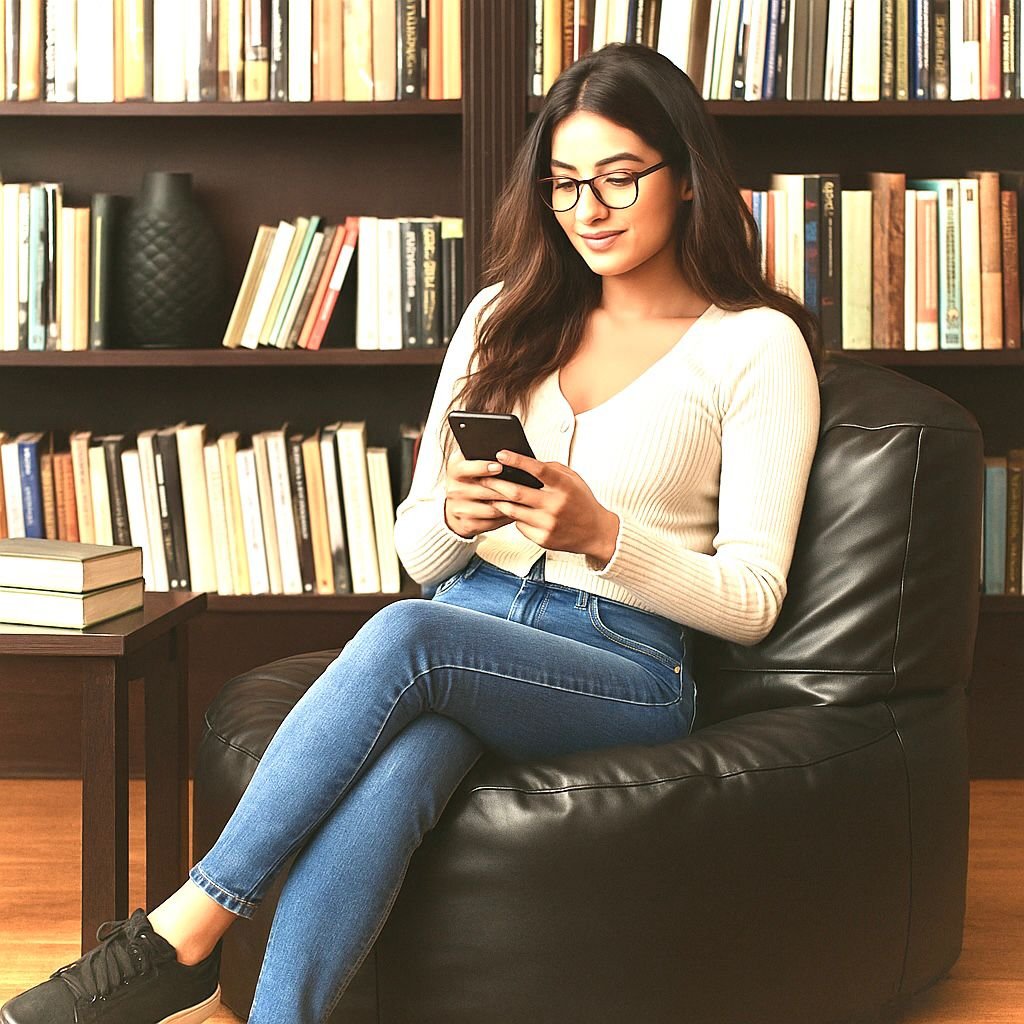 Faux Leather Lazy Sofa Bean Bag - Black