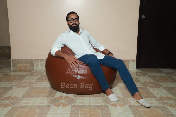 Faux Leather XxL Pumpkin Shape Single Bean Bag - Coconut