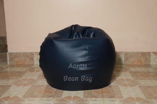 Faux Leather Xl Pumpkin Shape Single Bean Bag - Navy Blue