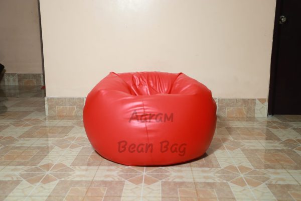 Faux Leather Xl Pumpkin Shape Single Bean Bag -Red