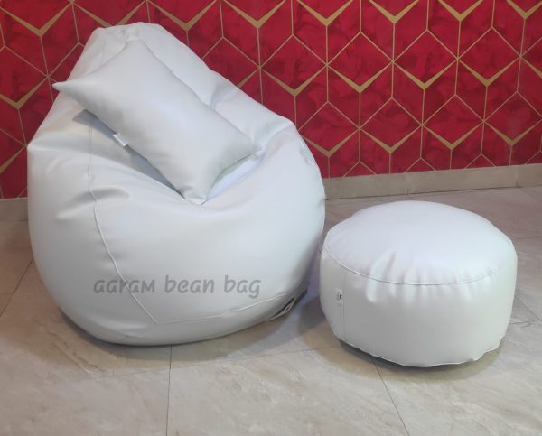 Faux Leather Xxl Pear Shape 3pcs Combo Bean Bag - White