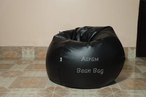 Faux Leather Xl Pumpkin Shape Single Bean Bag - Black