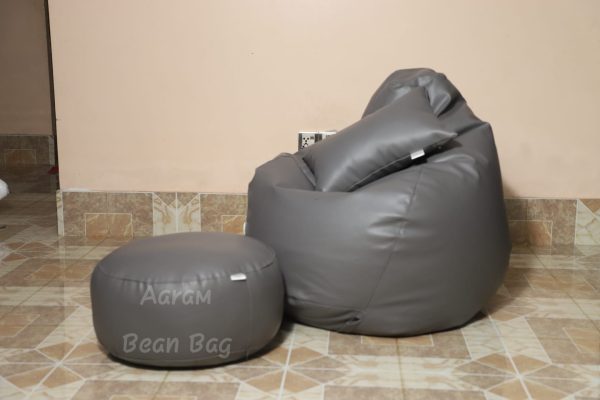 Faux Leather Xxl Pear Shape 3pcs Combo Bean Bag - Ash