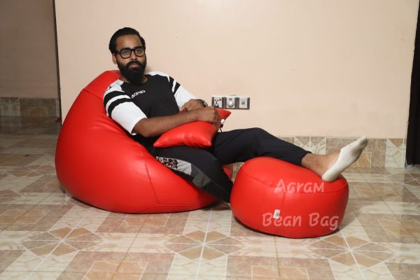 Faux Leather Xxl Pear Shape 3pcs Combo Bean Bag -Red