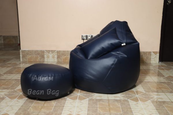 Faux Leather Xxl Pear Shape 3pcs Combo Bean Bag - Navy Blue