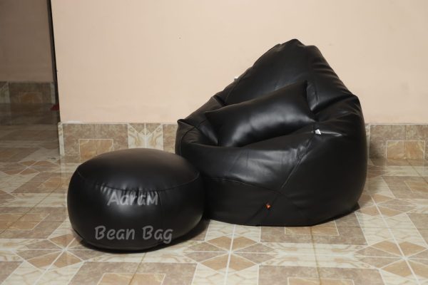 Faux Leather Xxl Pear Shape 3pcs Combo Bean Bag - Black