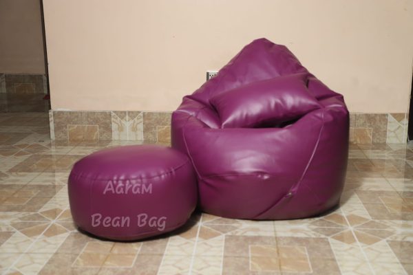 Faux Leather Xxl Pear Shape 3pcs Combo Bean Bag - Purple