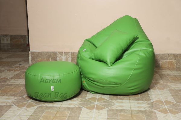 Faux Leather Xxl Pear Shape 3pcs Combo Bean Bag - Green