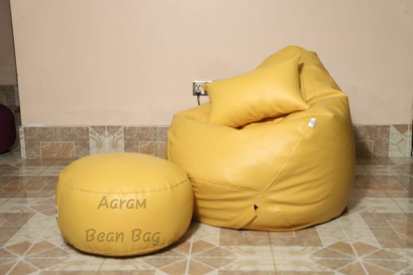 Faux Leather Xxl Pear Shape 3pcs Combo Bean Bag - Yellow