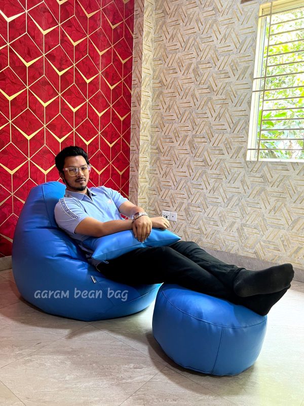 Faux Leather Xxl Pear Shape 3pcs Combo Bean Bag - Sky Blue