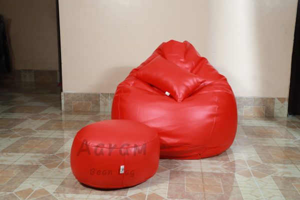 Faux Leather Xxxl Pear Shape 3pcs Combo Bean Bag - Red