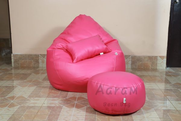 Faux Leather Xxxl Pear Shape 3pcs Combo Bean Bag - Pink