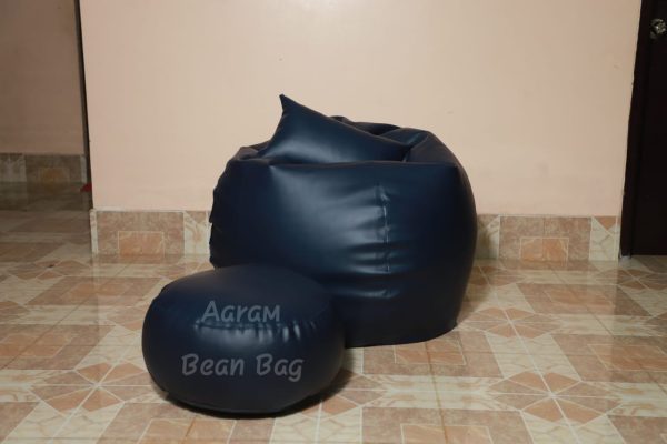 Faux Leather Xxl Pumpkin Shape 3pcs Combo Bean Bag - Navy Blue