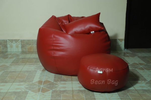 Faux Leather Xxl Pumpkin Shape 3pcs Combo Bean Bag - Maroon