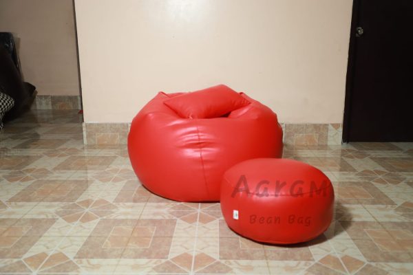 Faux Leather Xl Pumpkin Shape 3pcs Combo Bean Bag - Red