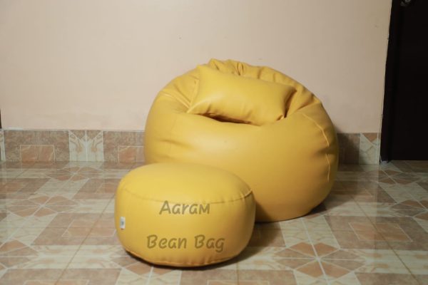 Faux Leather Xl Pumpkin Shape 3pcs Combo Bean Bag- Yellow