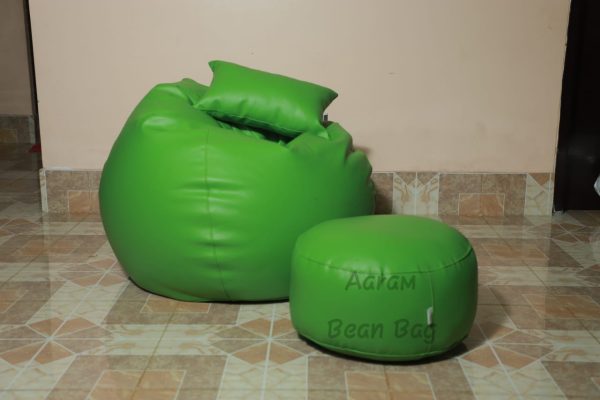 Faux Leather Xl Pumpkin Shape 3pcs Combo Bean Bag - Green