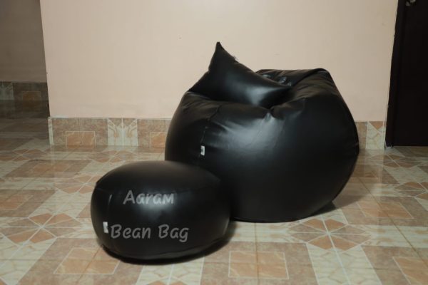 Faux Leather Xl Pumpkin Shape 3pcs Combo Bean Bag - Black