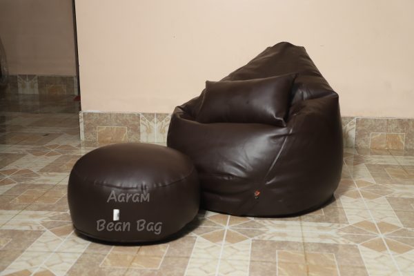 Faux Leather Xxl Pear Shape 3pcs Combo Bean Bag - Brown - Image 2