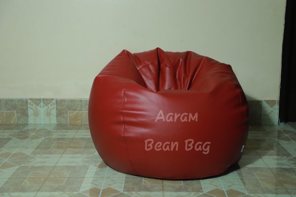 Faux Leather XxL Pumpkin Shape Single Bean Bag - Maroon