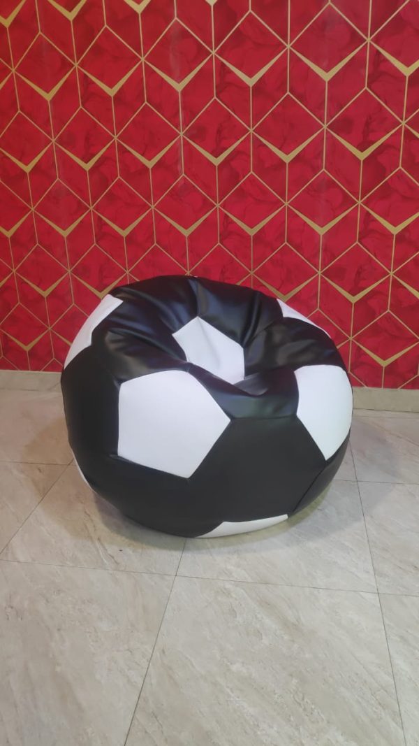 Faux Leather XxL Football Shape Bean Bag-Black/White