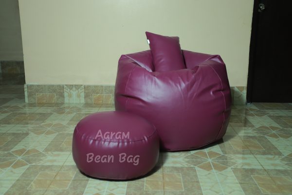 Faux Leather Xl Pumpkin Shape 3pcs Combo Bean Bag - Purple