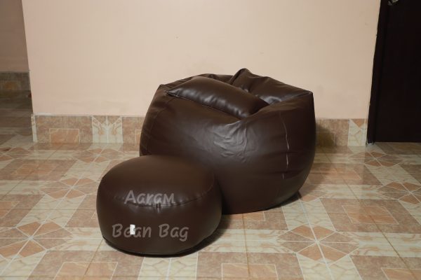 Faux Leather Xl Pumpkin Shape 3pcs Combo Bean Bag - Brown