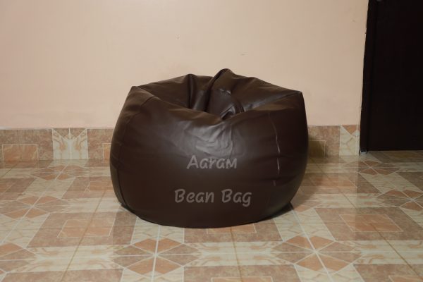 Faux Leather Xl Pumpkin Shape Single Bean Bag -Brown