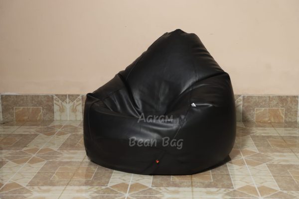 Faux Leather XxL Pear Shape Single Bean Bag - Black - Image 2