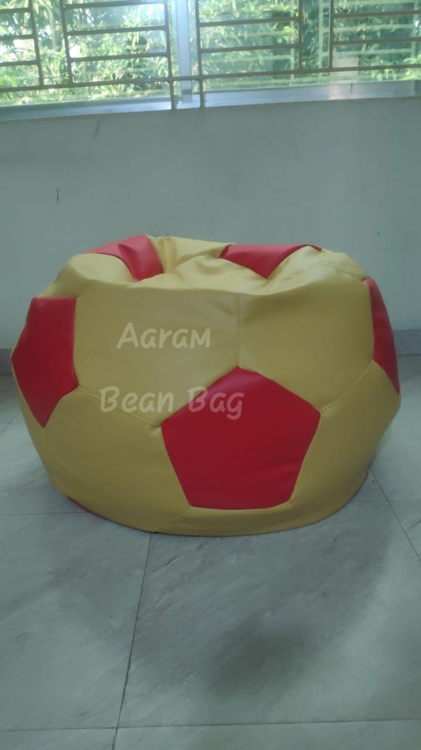 Faux Leather XxL Football Shape Bean Bag-Yellow/Red