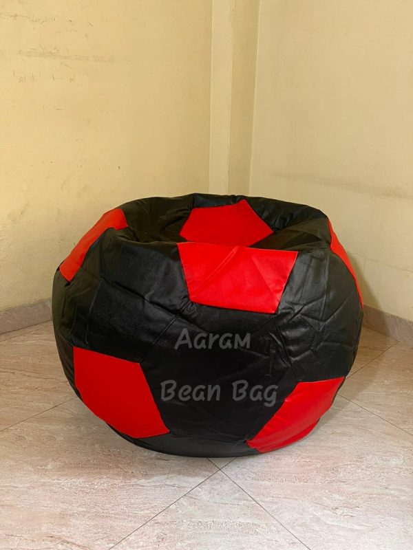 Faux Leather XxL Football Shape Bean Bag-Red/Black