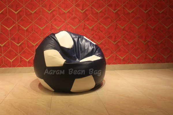 Faux Leather XxL Football Shape Bean Bag-Navy Blue/White - Image 2