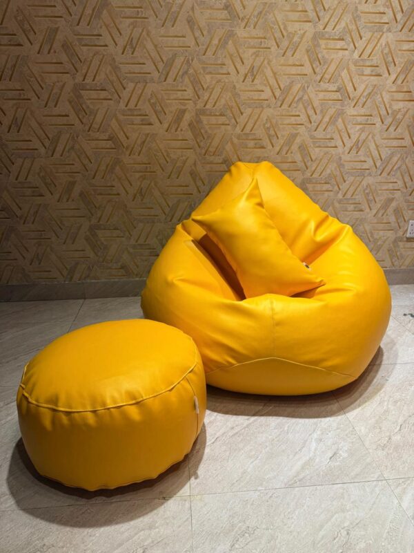 Faux Leather Xxl Pear Shape 3pcs Combo Bean Bag - Yellow