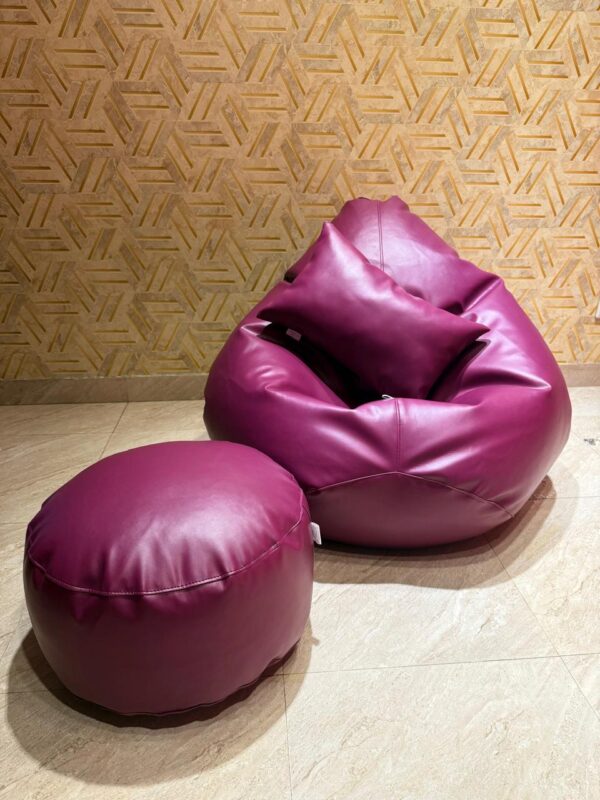 Faux Leather Xxl Pear Shape 3pcs Combo Bean Bag - Purple