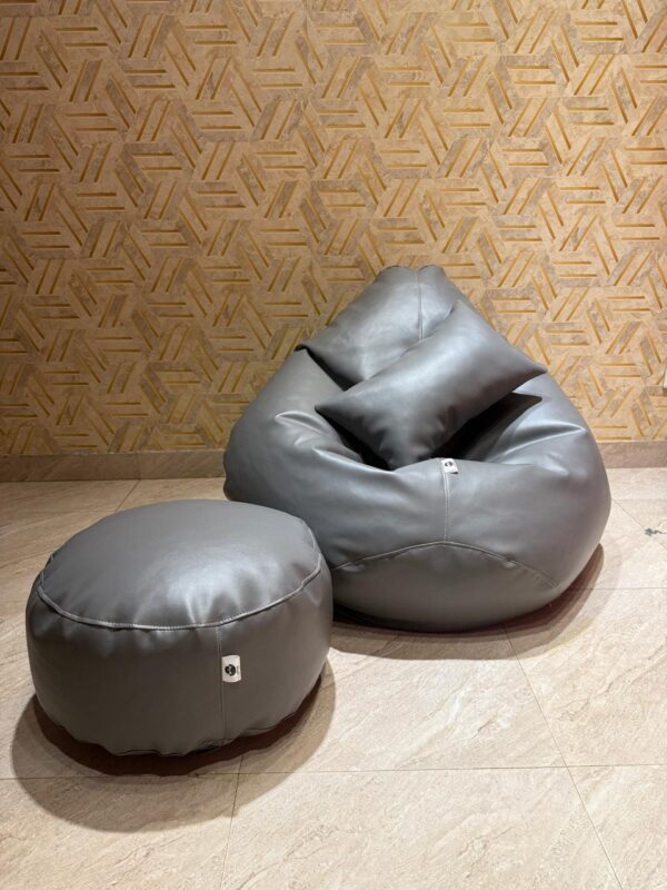 Faux Leather Xxl Pear Shape 3pcs Combo Bean Bag - Ash