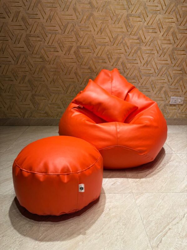 Faux Leather Xxl Pear Shape 3pcs Combo Bean Bag - Orange