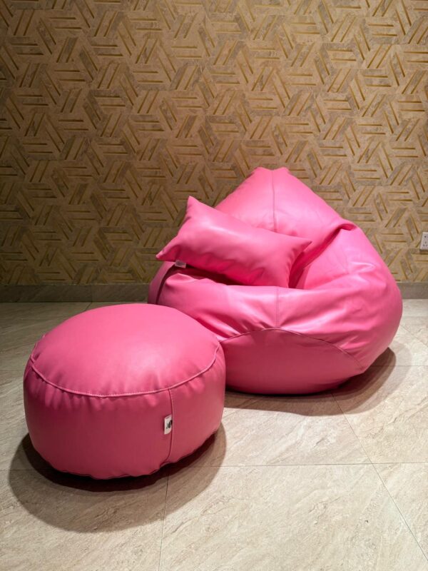 Faux Leather Xxl Pear Shape 3pcs Combo Bean Bag - Pink