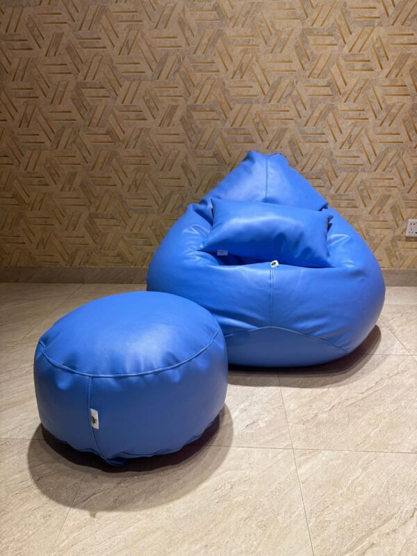 Faux Leather Xxl Pear Shape 3pcs Combo Bean Bag - Sky Blue