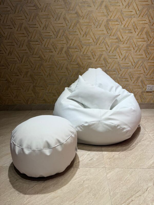 Faux Leather Xxl Pear Shape 3pcs Combo Bean Bag - White